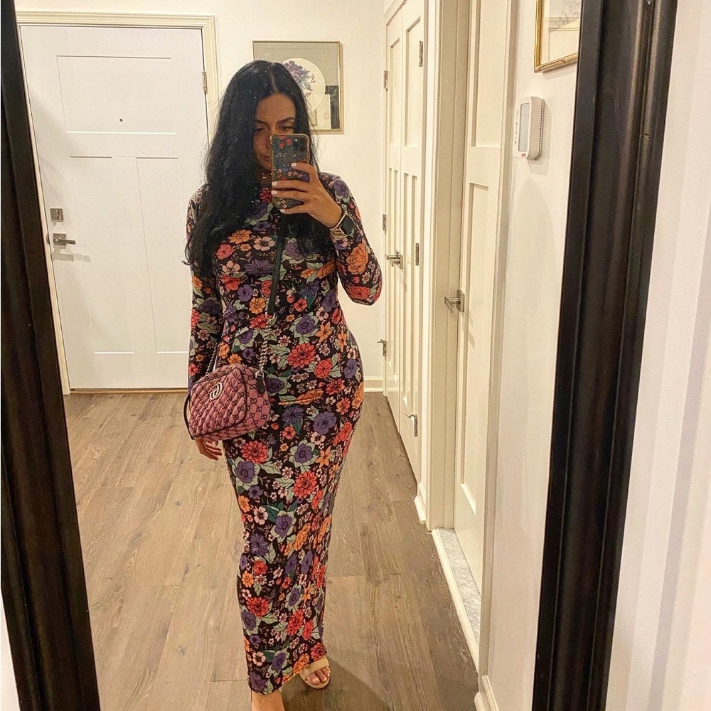 Long floral bodycon dress by boohoo